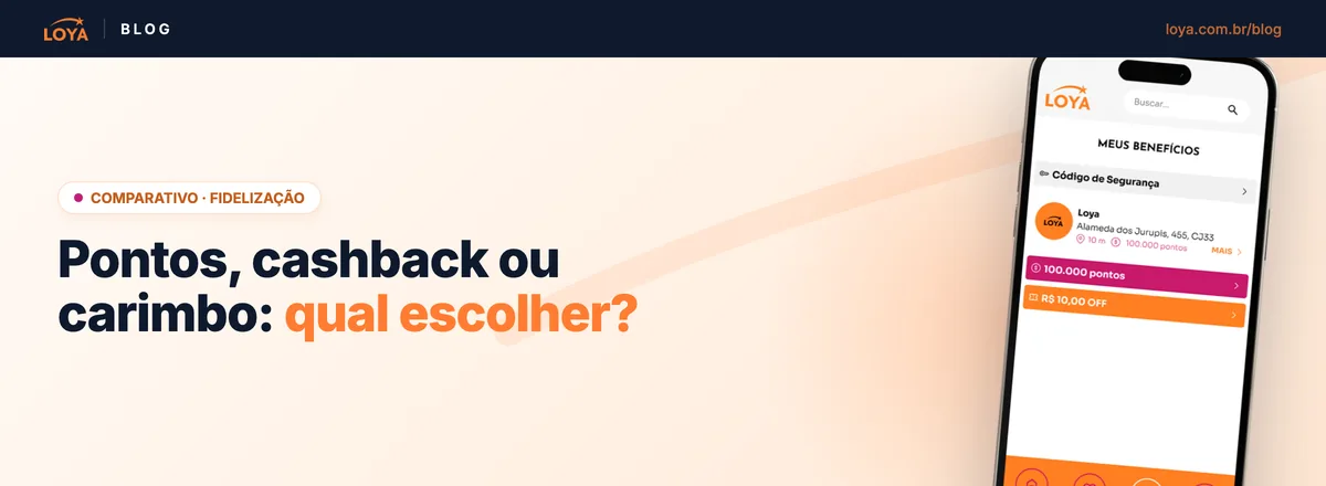 Comparativo entre pontos, cashback e carimbo digital para escolher o modelo de programa de fidelidade, com a chance de 60% a 70% de vender para quem já é cliente
